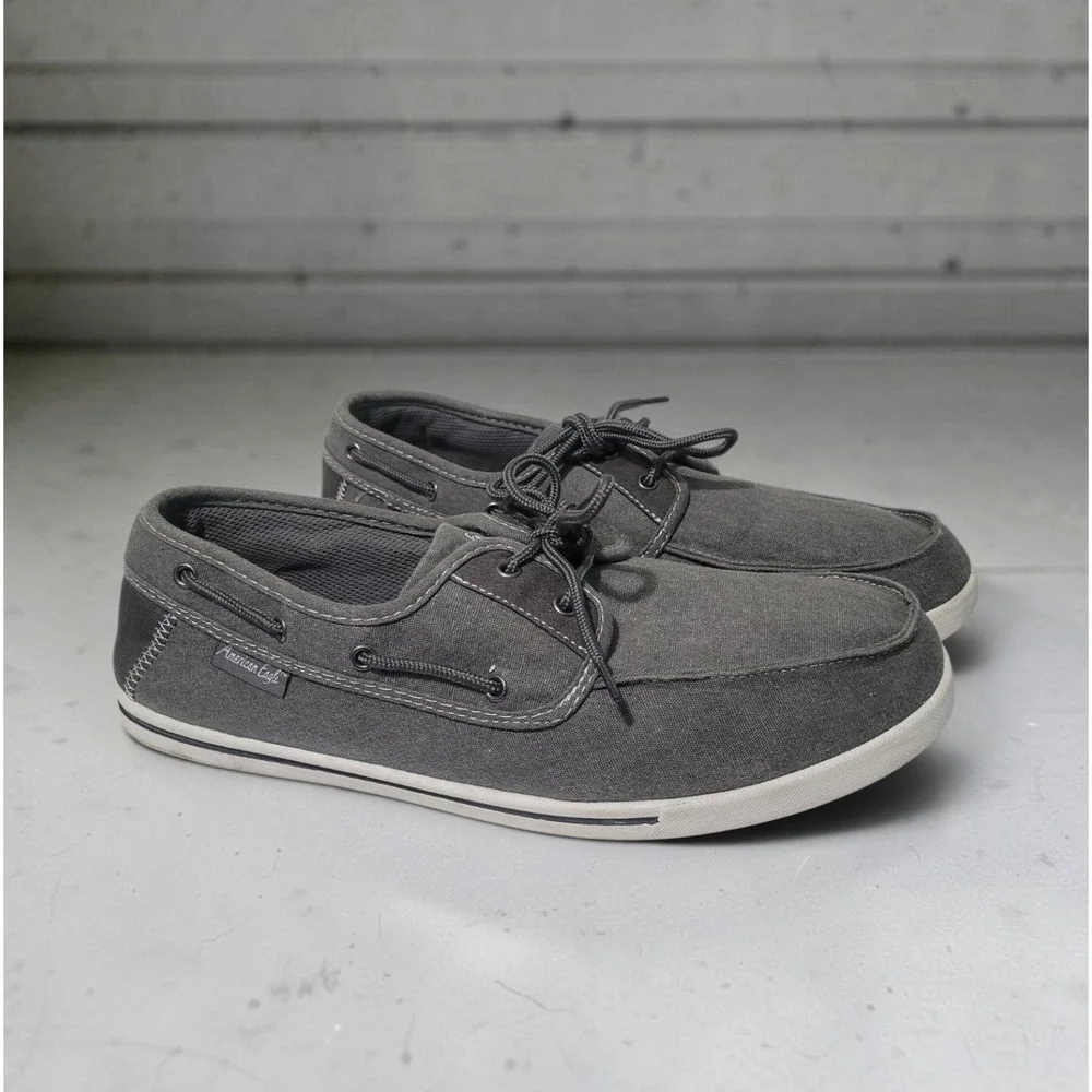 American Eagle Canvas Boat Shoes Men's Size 11 Grey 2-Eyelet Lace-up Front